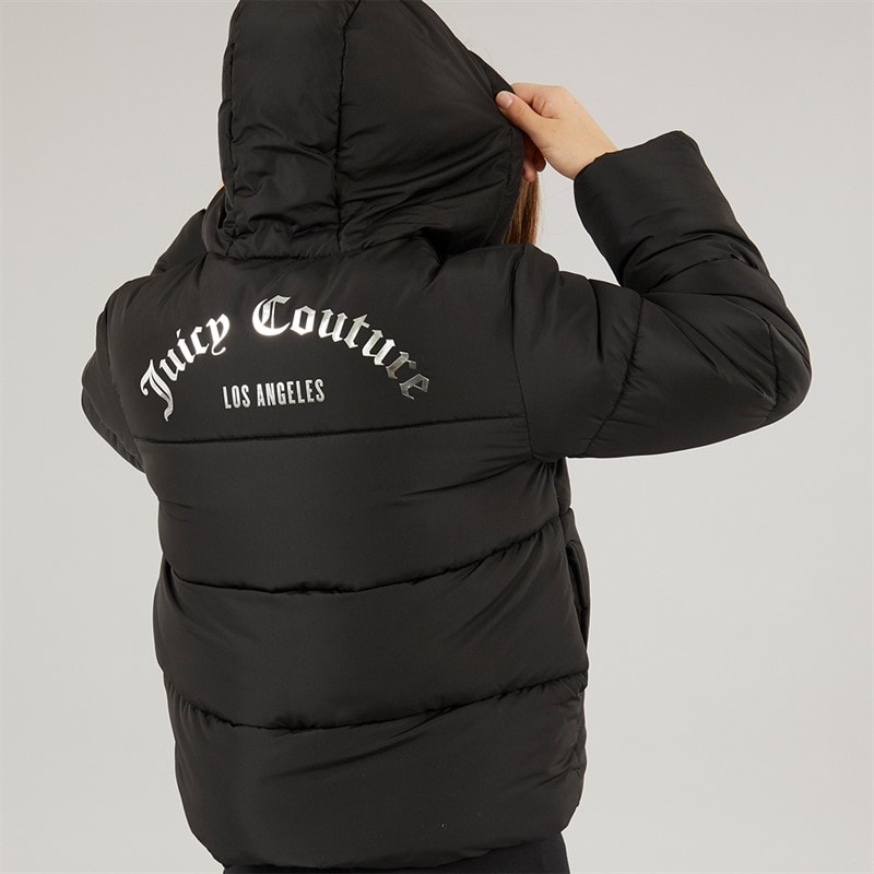Juicy Couture Girls Arch Logo Short Puffer Jacket Black - Image 2