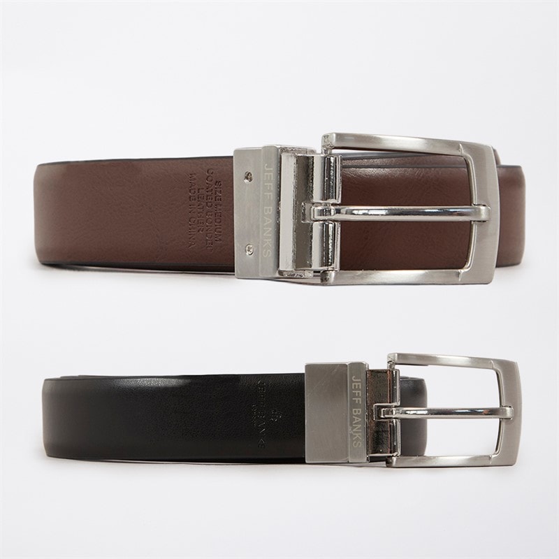Jeff Banks Mens Keeper Logo Reversible Belt Black/Brown