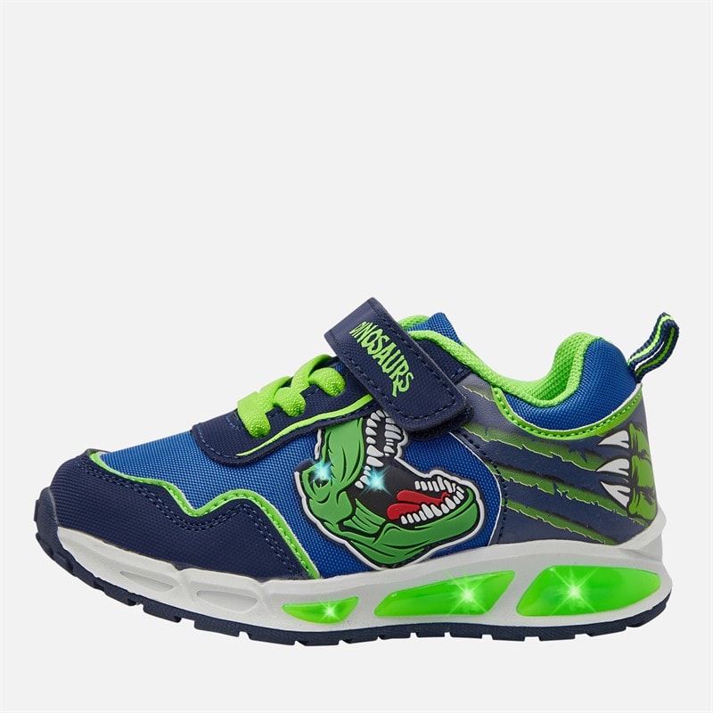 Character Boys Dinosuar Light Up Trainers Blue - Image 1