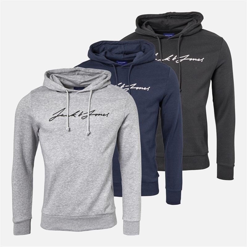 JACK & JONES Mens Jax Three Pack Sweat Hoodies Tap Shoe/Light Grey Melange/Navy Blazer