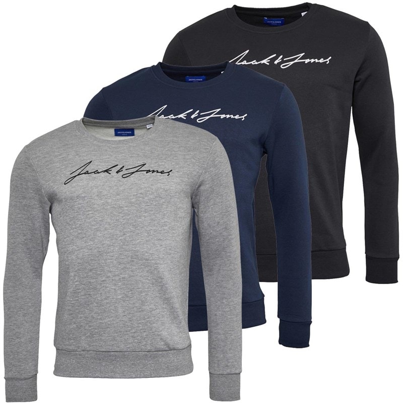 JACK & JONES Mens Jax Three Pack Sweatshirts Navy Blazer/Light Grey Melange/Tap Shoe
