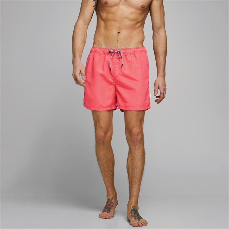 JACK AND JONES Mens Aruba Plain Swim Shorts Hot Coral