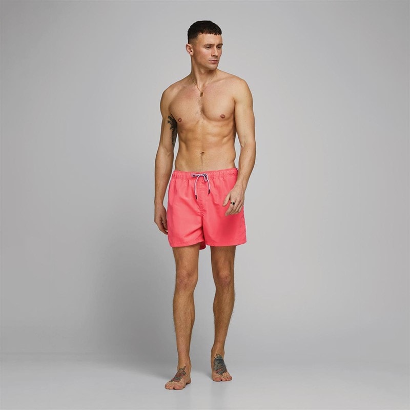 JACK & JONES JACK AND JONES Mens Aruba Plain Swim Shorts Hot Coral - Image 4