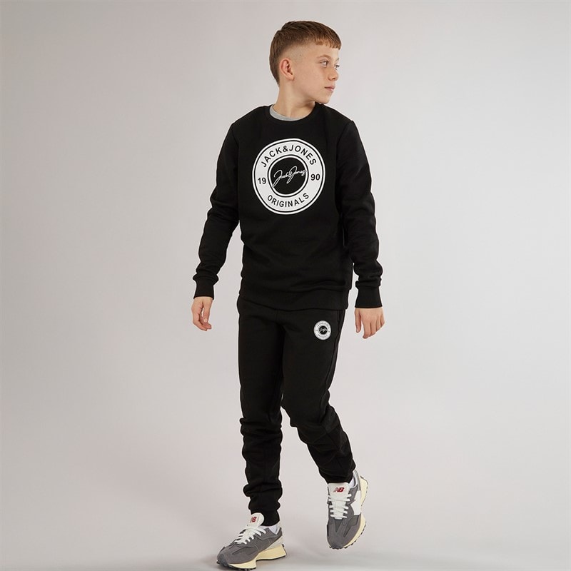 JACK & JONES Boys Thomas Sweatshirt And Joggers Tracksuit Black - Image 3