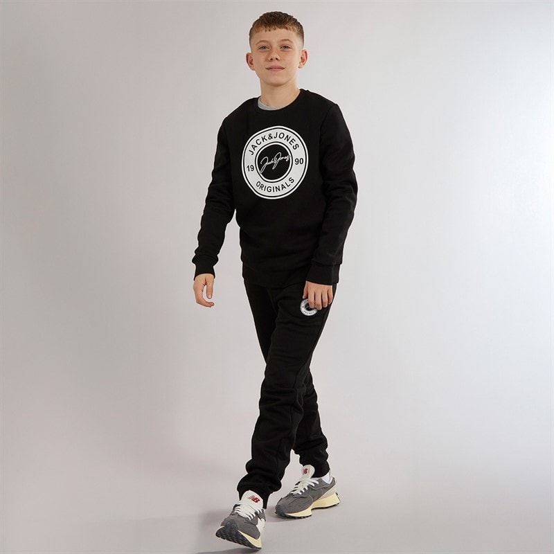 JACK & JONES Boys Thomas Sweatshirt And Joggers Tracksuit Black - Image 4