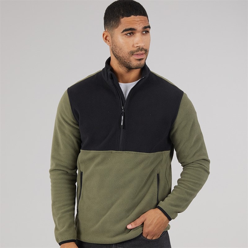 JACK & JONES Mens Flame Half Zip Fleece Dusty Olive