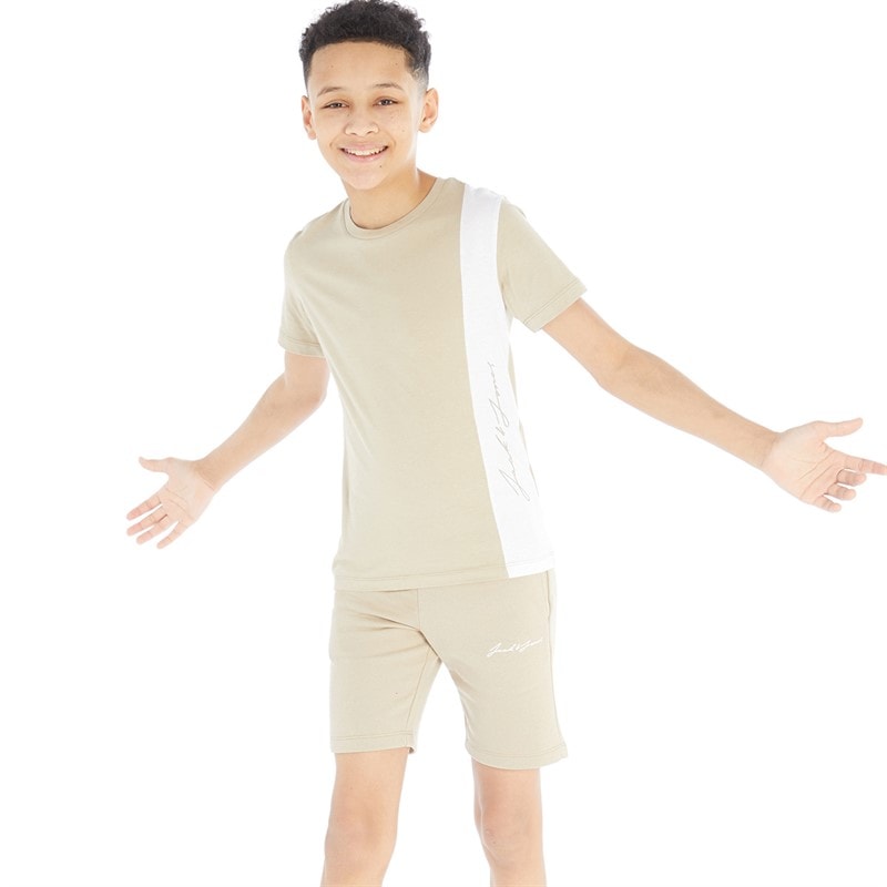 JACK & JONES Boys Jax Blocking T-Shirt And Shorts Set Crockery/White - Image 1