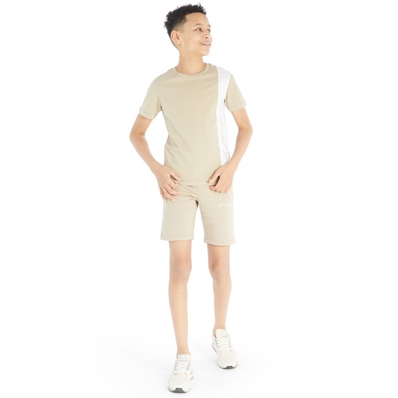 JACK & JONES Boys Jax Blocking T-Shirt And Shorts Set Crockery/White - Image 5