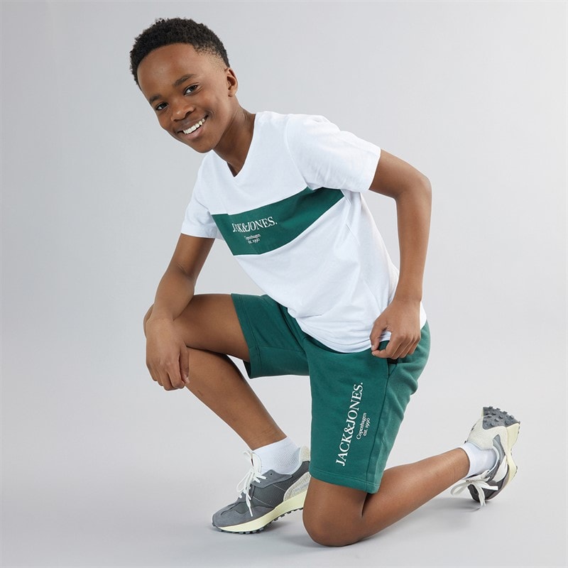 JACK & JONES Boys Chester T-Shirt And Shorts Set Trekking Green - Image 3