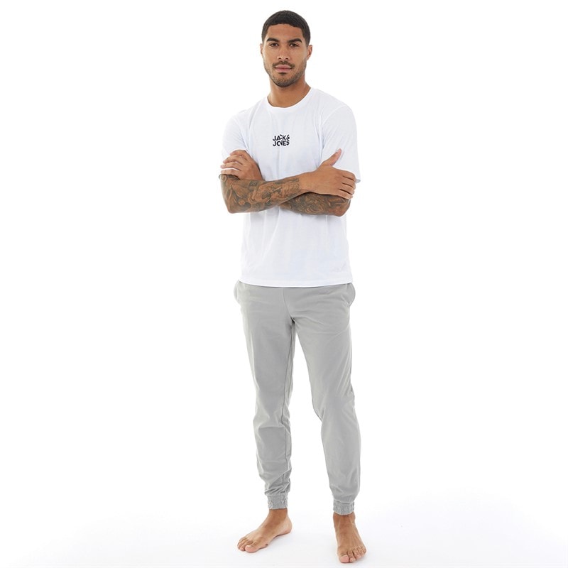 JACK & JONES Mens Solid Loungewear Set White/Light Grey Melange - Image 1