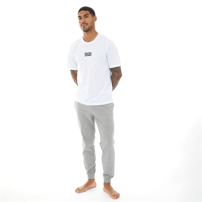JACK & JONES Mens Solid Loungewear Set White/Light Grey Melange - Image 3