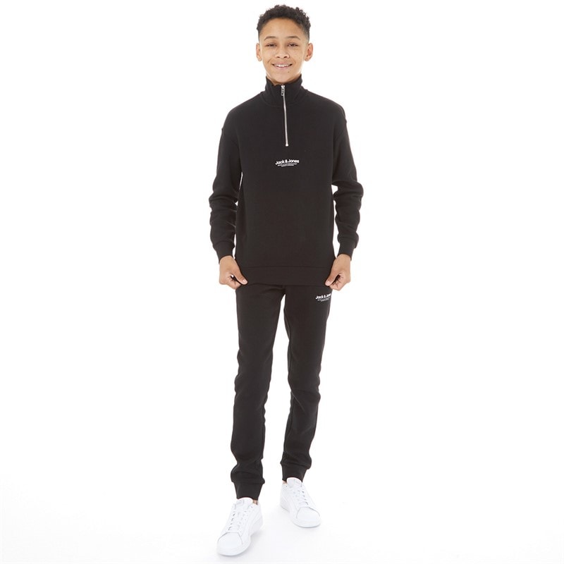 JACK & JONES Boys Vesterbro Quarter Zip Set Sweatshirt And Jogger Tracksuit Black
