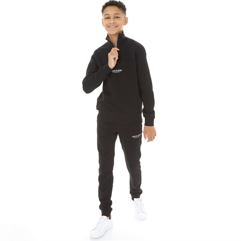 JACK & JONES Boys Vesterbro Quarter Zip Set Sweatshirt And Jogger Tracksuit Black - Image 3