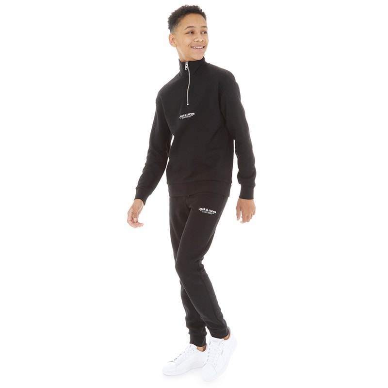 JACK & JONES Boys Vesterbro Quarter Zip Set Sweatshirt And Jogger Tracksuit Black - Image 4