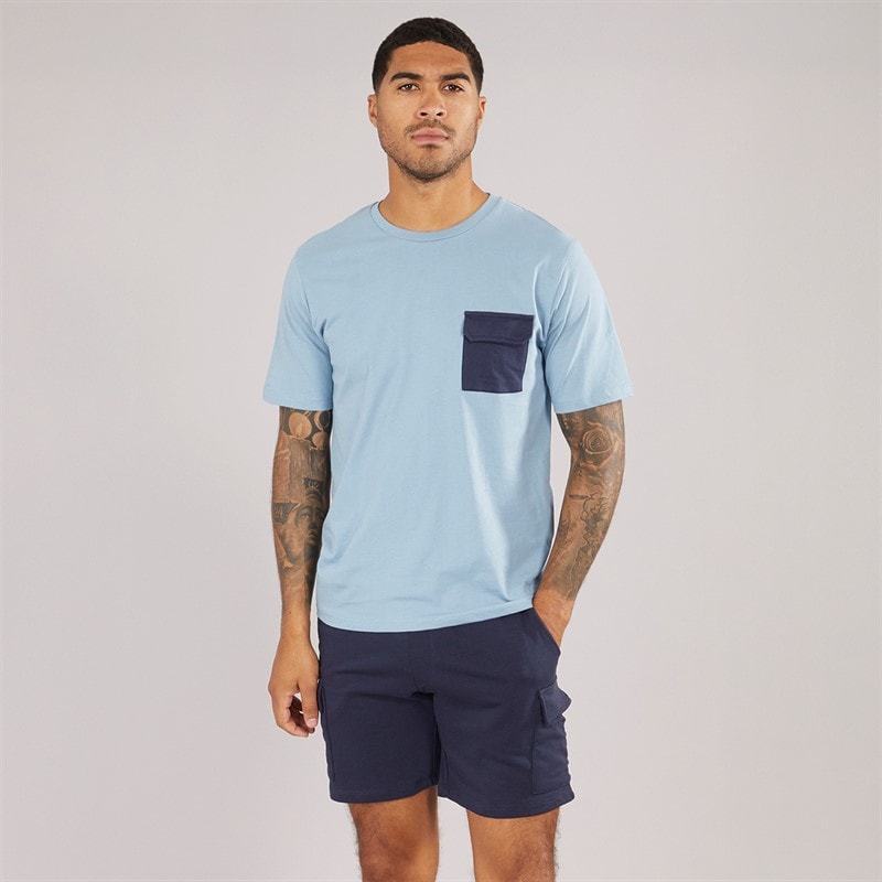 JACK & JONES Mens Pocket T-Shirt And Shorts Set Mountain Spring/Navy Blazer - Image 1