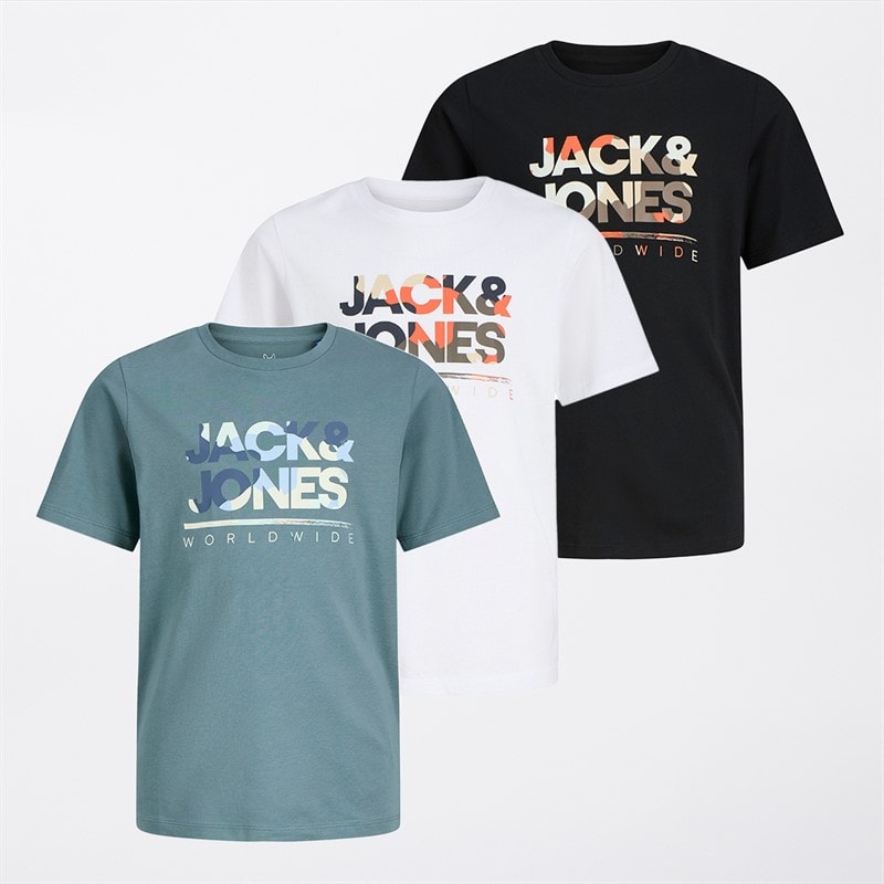 JACK & JONES Boys Three Pack Luke T-Shirts Black