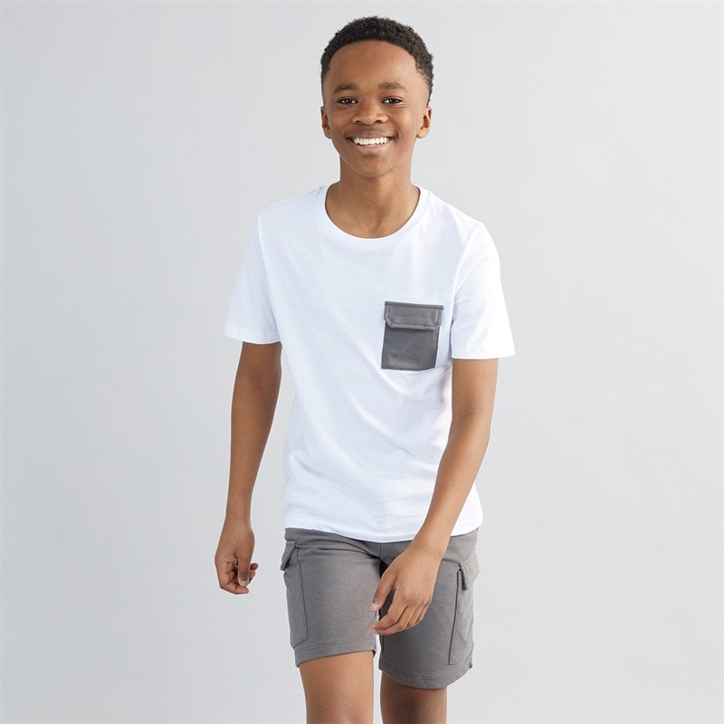 JACK & JONES Boys Pocket T-Shirt And Shorts Set White/Grey Marl - Image 1