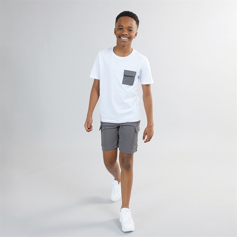 JACK & JONES Boys Pocket T-Shirt And Shorts Set White/Grey Marl - Image 4