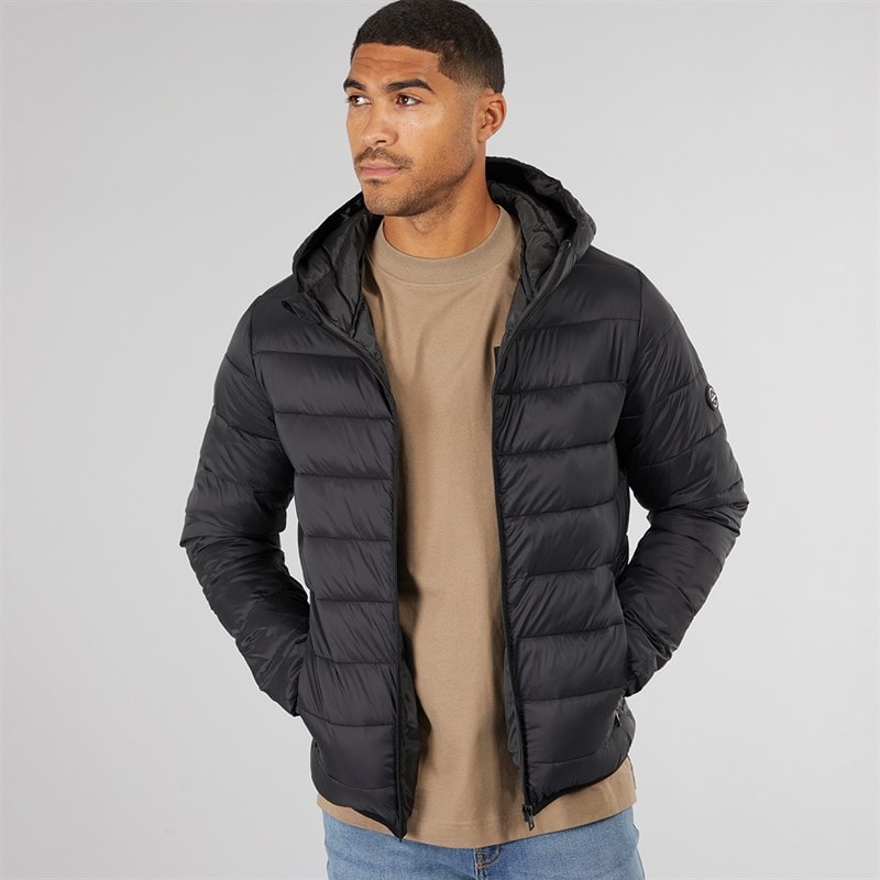 JACK & JONES Mens Wilson Hooded Puffer Jacket Black - Image 1