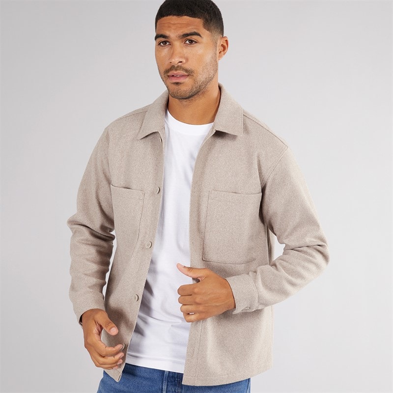 JACK & JONES Mens Baxter Overshirt Oatmeal - Image 1