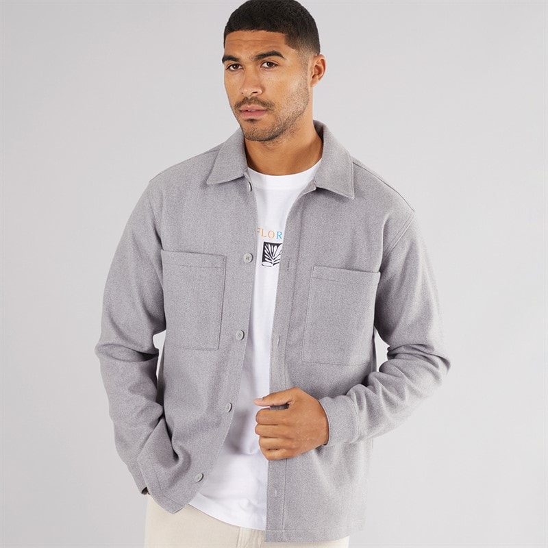 JACK & JONES Mens Baxter Overshirt Light Grey Marl - Image 1