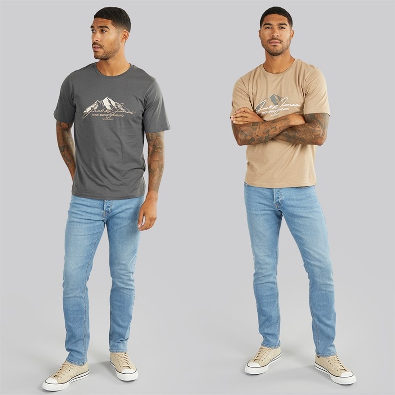 JACK & JONES Mens Cover Mountain Two Pack T-Shirts Asphalt/Silver Mink - Image 3