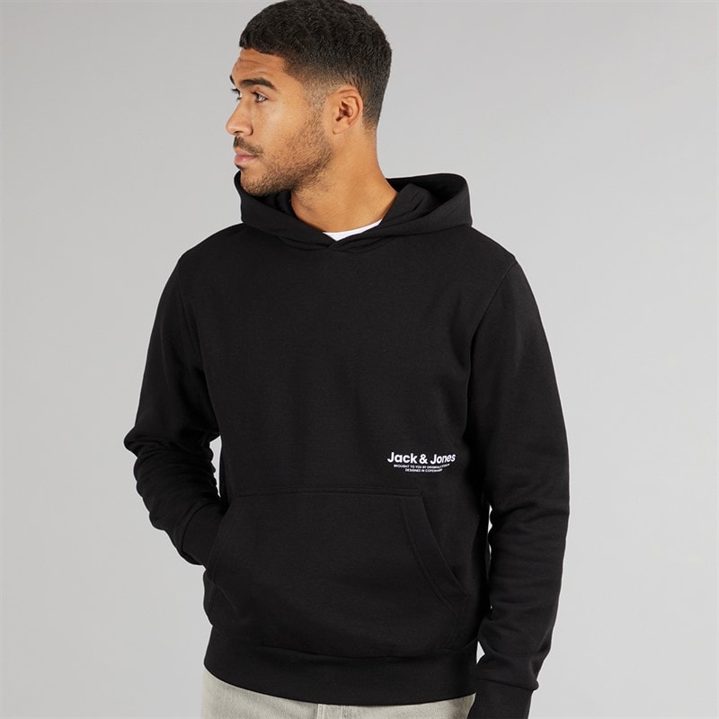 JACK & JONES Mens Vesterbro Side Hoodie Black - Image 1