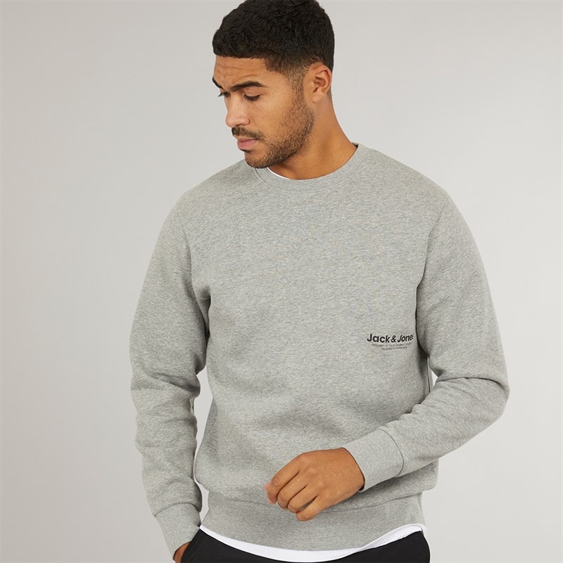 JACK & JONES Mens Vesterbro Side Sweatshirt Light Grey Marl/Black - Image 1