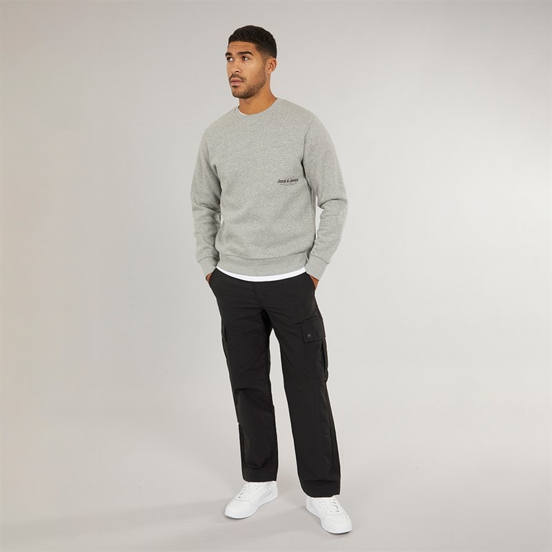JACK & JONES Mens Vesterbro Side Sweatshirt Light Grey Marl/Black - Image 3