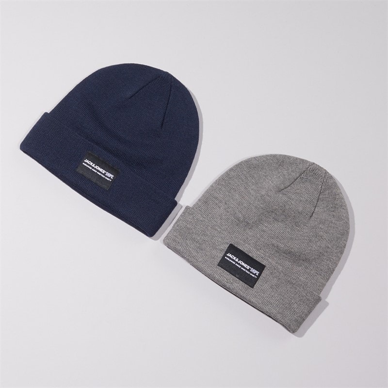 JACK & JONES Mens Jacray Two Pack Beanie Navy Blazer/Grey Melange
