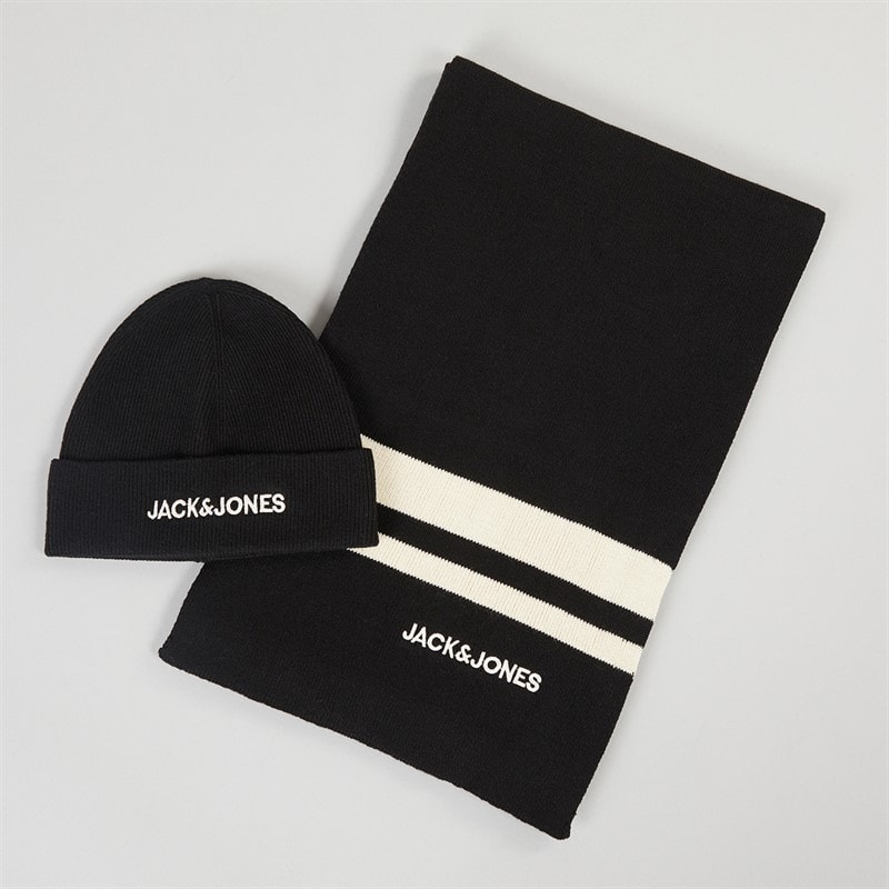 JACK & JONES Mens Jacbilly Beanie And Scarf Set Black - Image 1