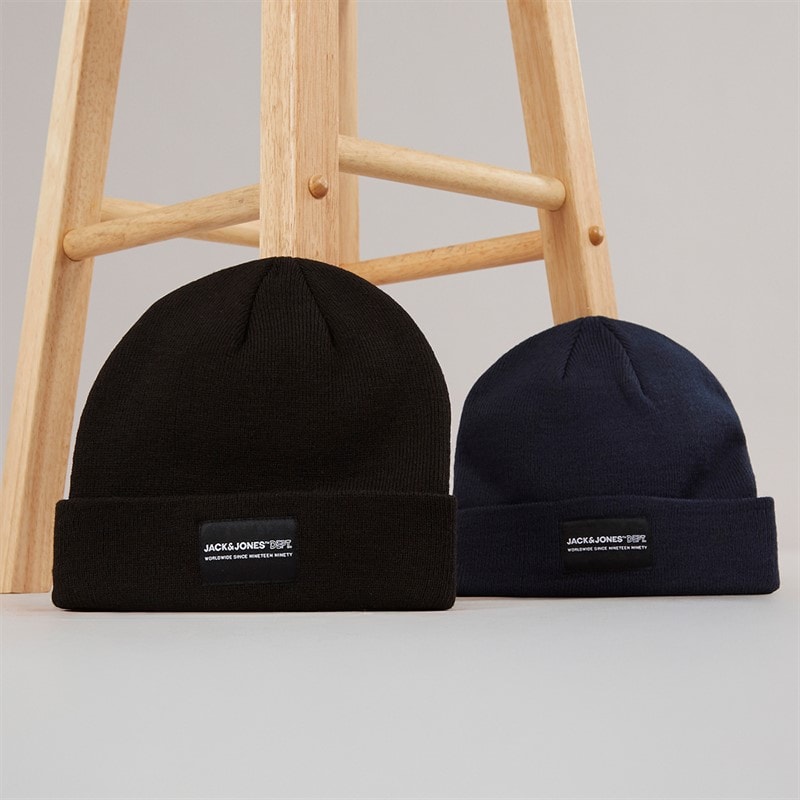 JACK & JONES Mens Jacray Two Pack Beanie Black/Navy Blazer - Image 2
