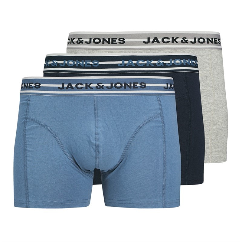JACK & JONES Mens Peter Solid Three Pack Boxer Trunks Navy Blazer/Coronet Blue/Light Grey Melange - Image 1