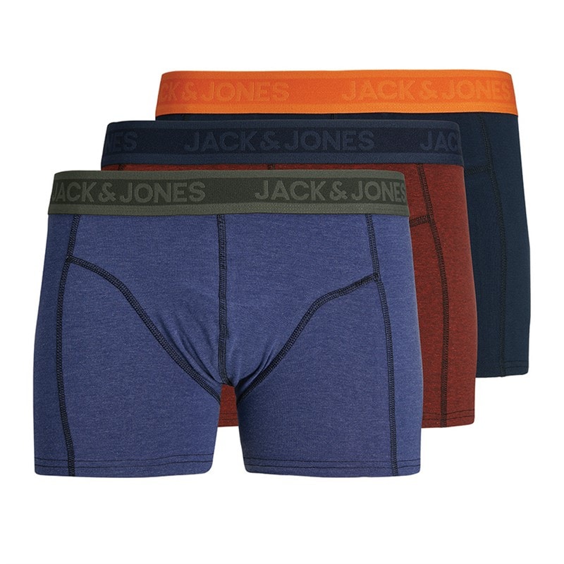 JACK & JONES Mens Christopher Three Pack Boxer Trunks Navy Blazer/Fiery Red Melange/Deep Cobalt Melange - Image 1