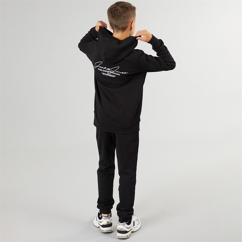JACK & JONES Boys Cover Script Hoodie And Joggers Tracksuit Black - Image 2