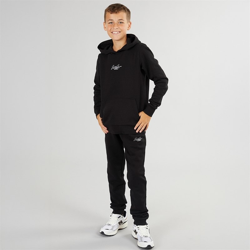 JACK & JONES Boys Cover Script Hoodie And Joggers Tracksuit Black - Image 3