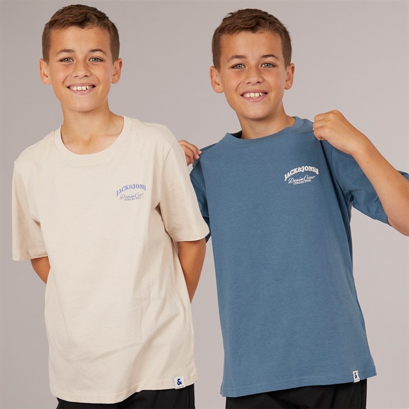 JACK & JONES Boys Brandes Back Two Pack T-Shirts Moonbeam/Ocean View - Image 2