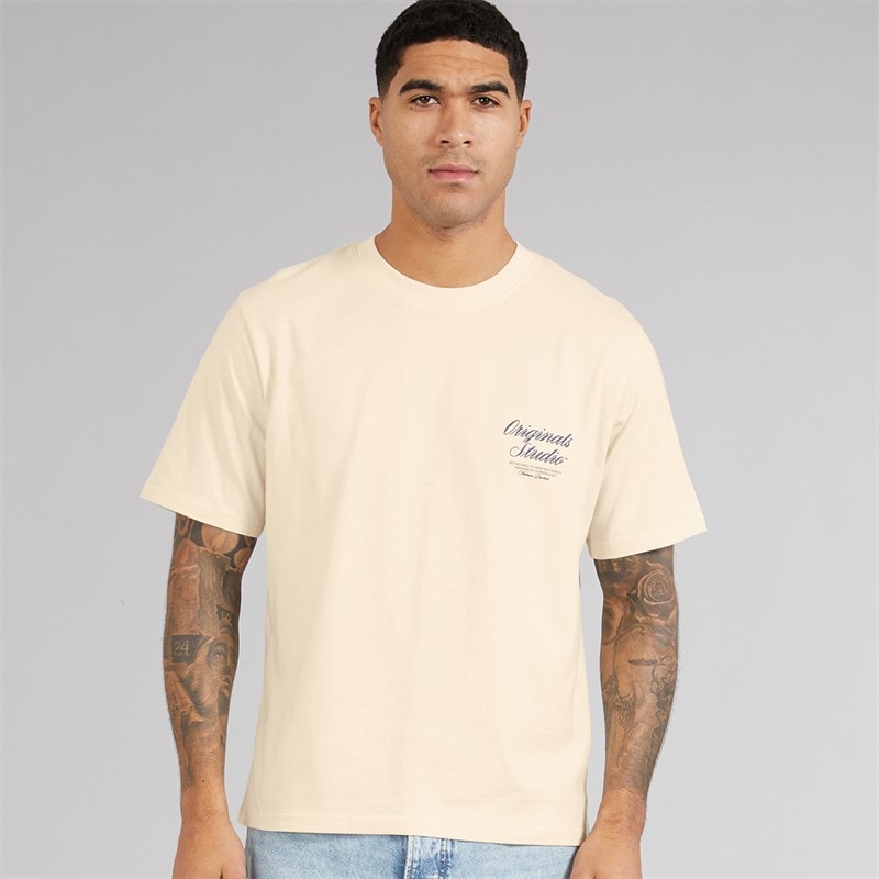 JACK & JONES Mens Norrebro Typo T-Shirt Antique White - Image 2