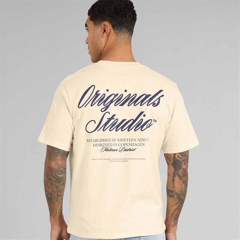 JACK & JONES Mens Norrebro Typo T-Shirt Antique White - Image 3