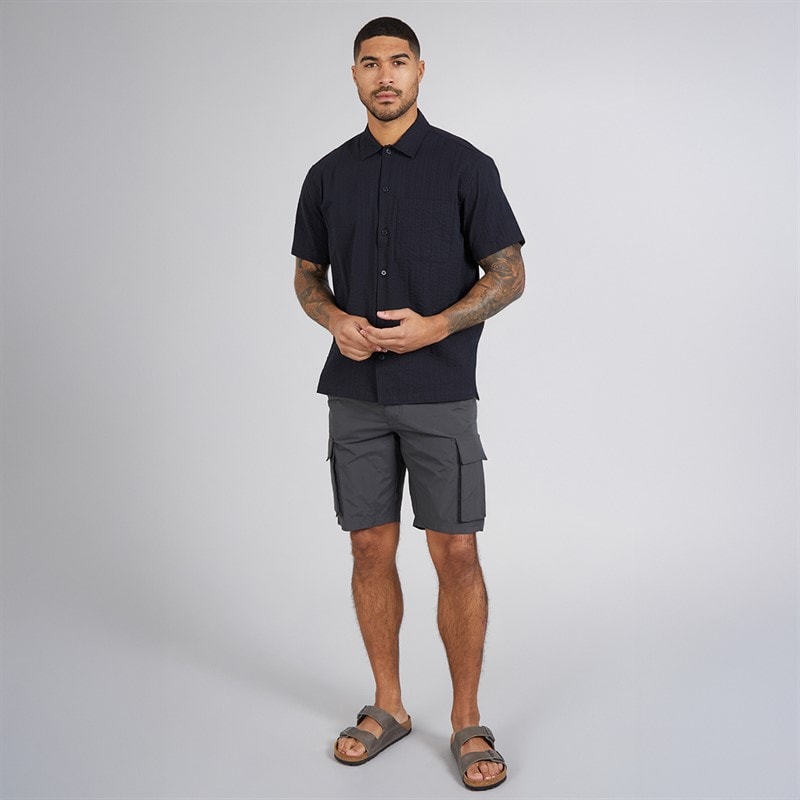 JACK & JONES Mens Eastern Seersucker Short Sleeve Shirt Black Beauty - Image 3