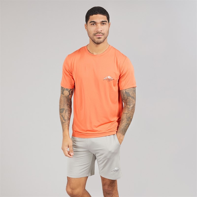 JACK & JONES Mens Mountain Tech T-Shirt And Shorts Set Tee Persimon/Short Paloma