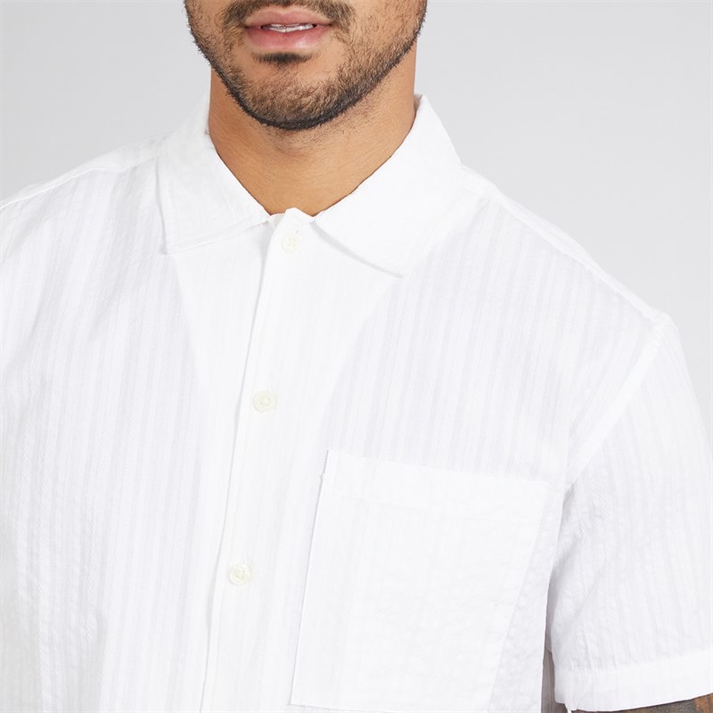 JACK & JONES Mens Eastern Seersucker Short Sleeve Shirt White - Image 3