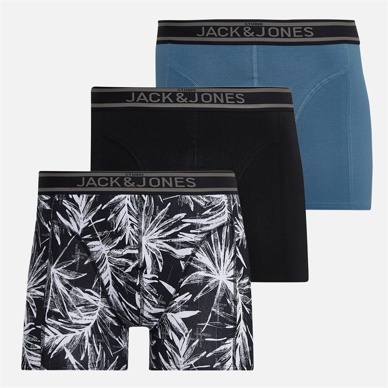 JACK & JONES Mens Richard Three Pack Boxer Trunks Black/Black/Oceanview