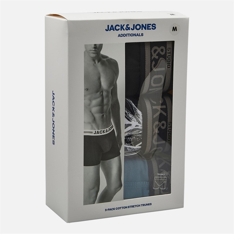 JACK & JONES Mens Richard Three Pack Boxer Trunks Black/Black/Oceanview - Image 2