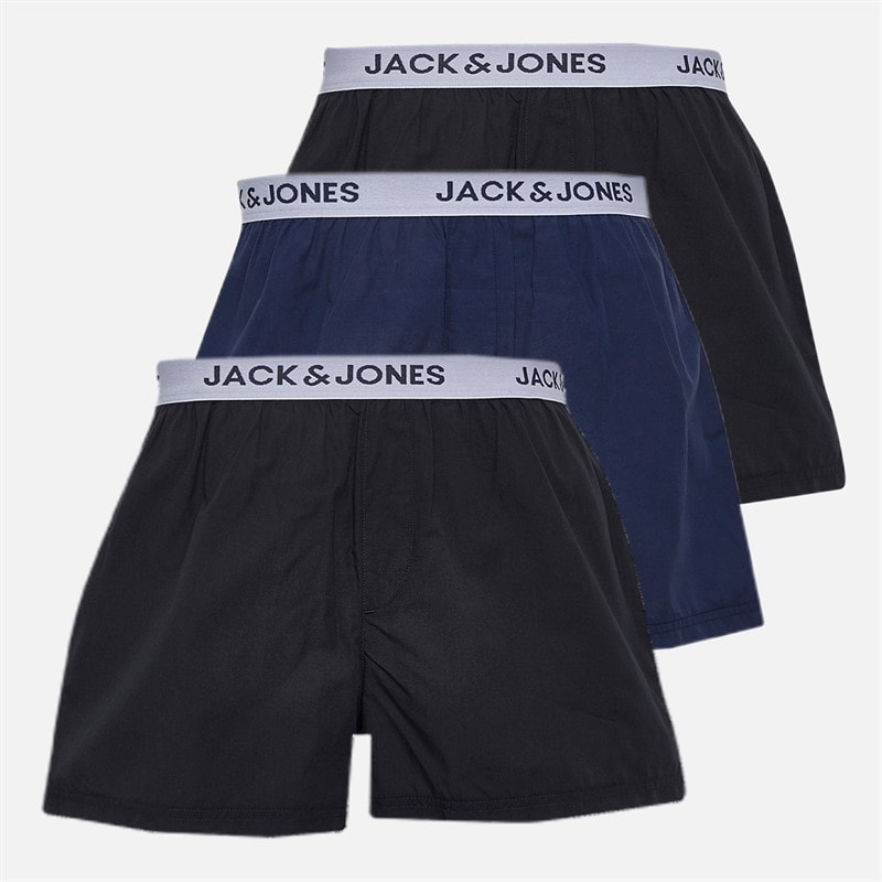 JACK & JONES Mens Betano Three Pack Woven Boxers Dark Navy/Black/Naval Academy