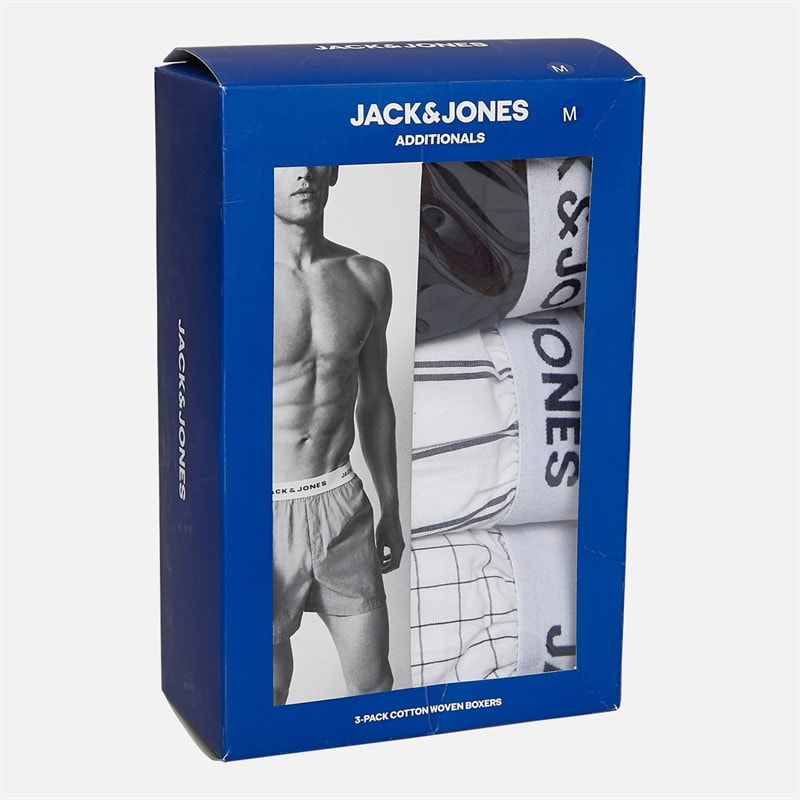 JACK & JONES Mens Betano Three Pack Woven Boxers White/White/Black - Image 2