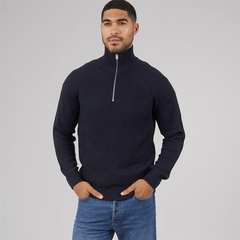JACK & JONES Mens Panel 1/2 Zip Knitted Jumper Sky Captain - Image 3