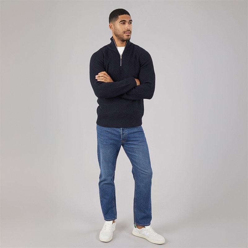 JACK & JONES Mens Panel 1/2 Zip Knitted Jumper Sky Captain - Image 4