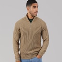 JACK & JONES Mens Panel 1/2 Zip Knitted Jumper Crockery