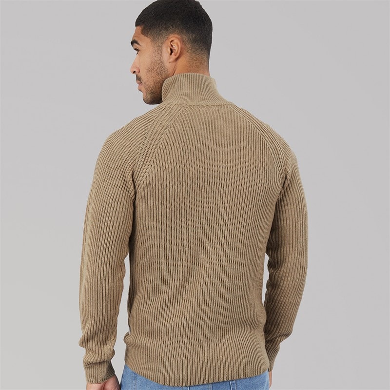 JACK & JONES Mens Panel 1/2 Zip Knitted Jumper Crockery - Image 2